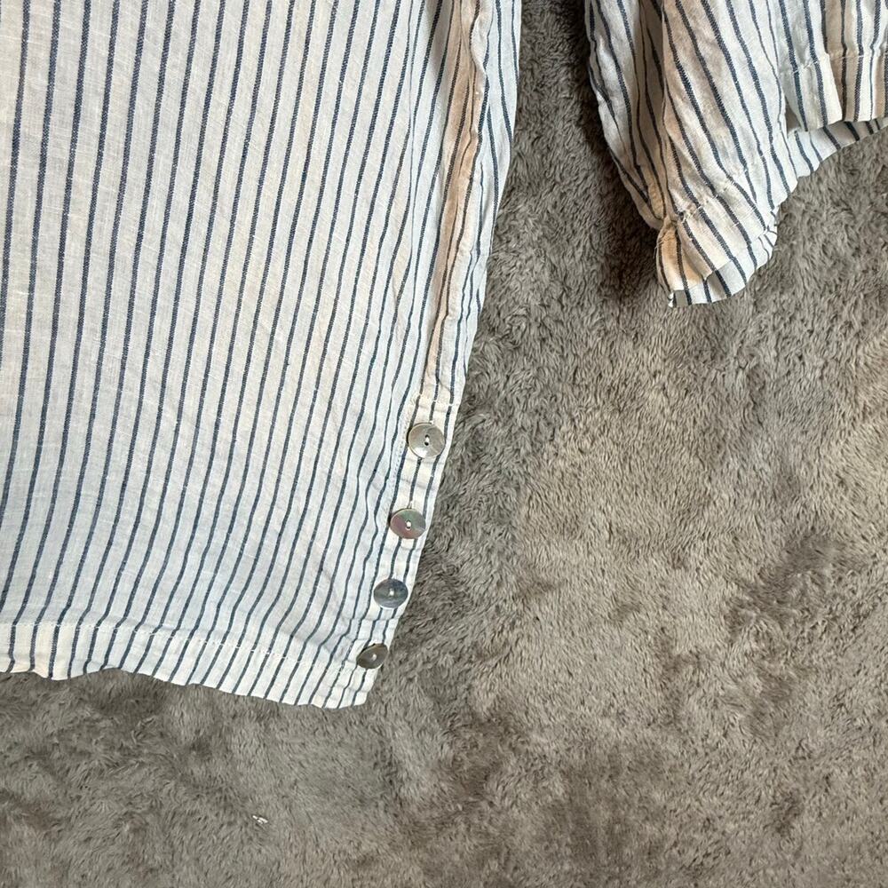 Sigrid Olsen Linen Blue White Stripe Tunic Top Po… - image 5